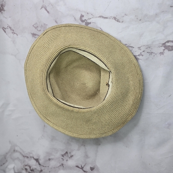 Vintage Sun Hat Floppy 90s Ladies Wide Brim Beach Shade Fabric Soft Straw S M - Picture 7 of 8